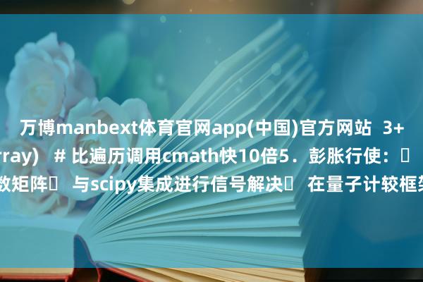 万博manbext体育官网app(中国)官方网站  3+4j])np.abs(z_array)   # 比遍历调用cmath快10倍5．彭胀行使：✔ 融合numpy解决复数矩阵✔ 与scipy集成进行信号解决✔ 在量子计较框架中行使✔ 机器学习的复数神经荟萃#python教授门径编程pyt#-万博manbext体育官网(中国)官方网站登录入口